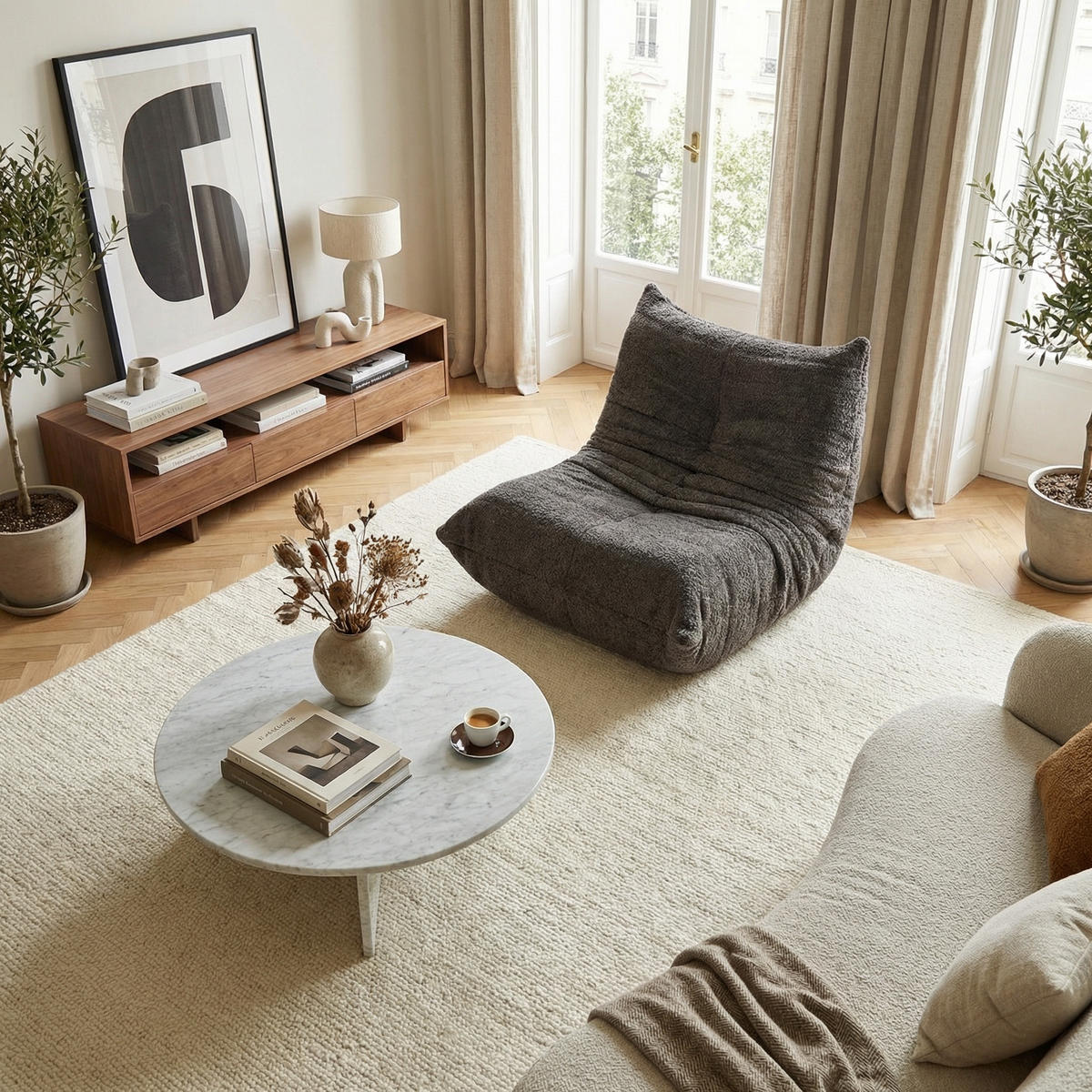 SITZSACK Ergonomischer aus Chenille & Memory-Schaum, Montagefrei - Grau, Textil (94/71/101cm) - Urban Meuble