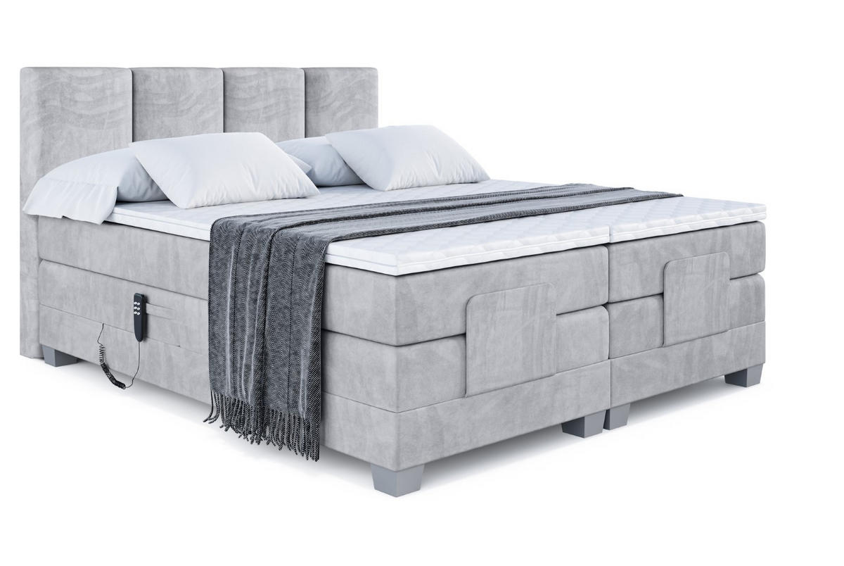 BOXSPRINGBETT elektrisch verstellbar mit 2 Matratzen H4/Taschenfederung ROKS EL 200 x 200 Grau - Grau, Holzwerkstoff (207/200cm) - ALTDECOR