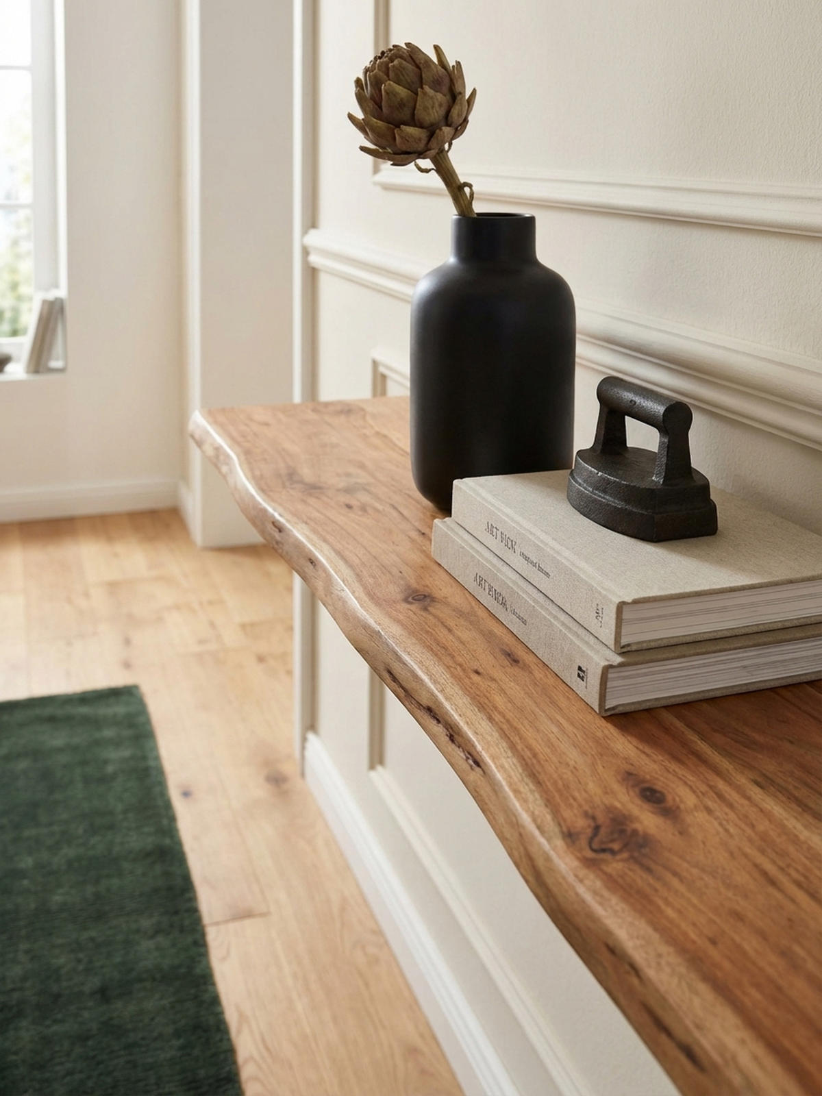 WANDREGAL Akazienholz Baumkante Rustikal, Beige 160x26x4 cm - Beige, Holz (160/4/26cm) - KADIMA DESIGN