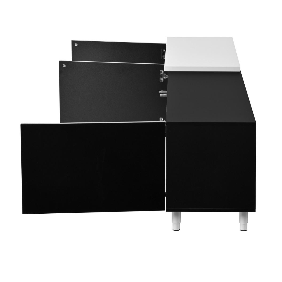 TV-LOWBOARD ausziehbar 258 x 38 x 48,5 cm aus MDF/Spanplatte, 3 Hochglanztüren, Schwarz/Weiß - Schwarz, Holzwerkstoff (258/48/38cm)