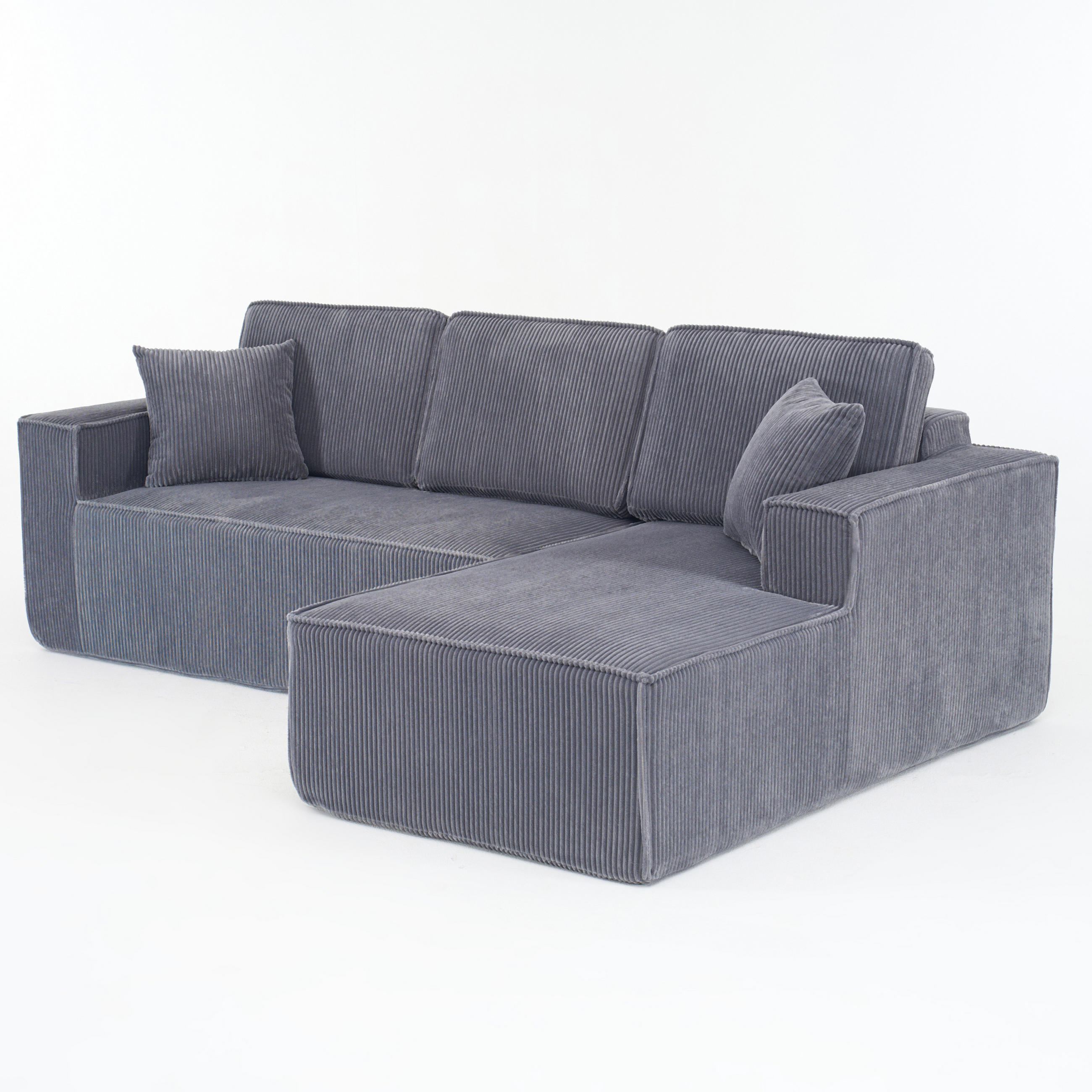 ECKSOFA DE-34601 modulares L-Design mit Cordbezug Grau - Grau, Textil (128/235cm) - ComfortXL