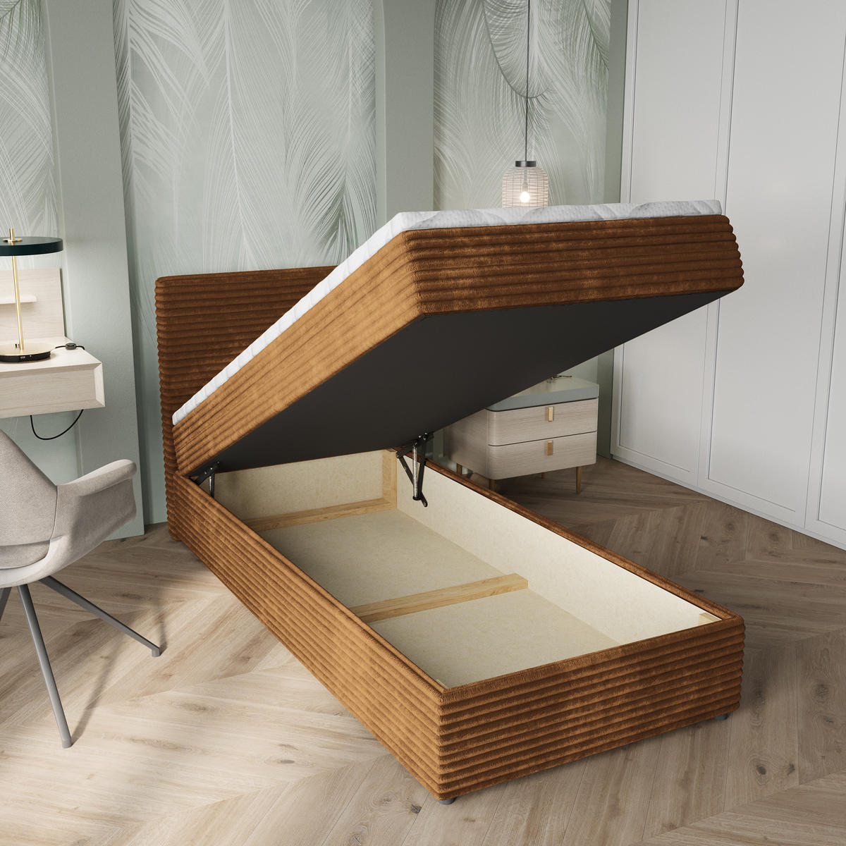 BOXBETT PISA 80 80x200 cm mit Matratze und Topper, H2+H3 - Kupferfarben - Kupferfarben, Holz (80/200cm) - MASSENO