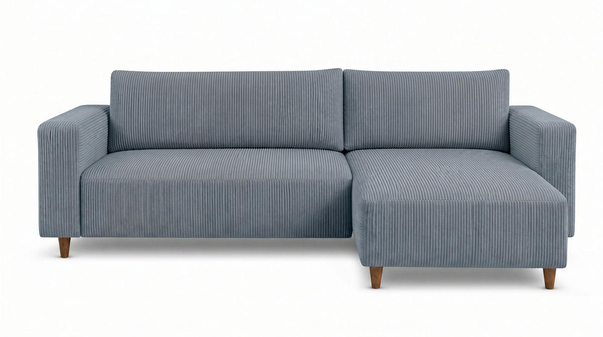 ECKSOFA RIO mit Schlaffunktion und Bettkasten, Farbe: Blau, Cordstoff, Ottomane Universal - Blau, Textil (249/142cm) - Marpur