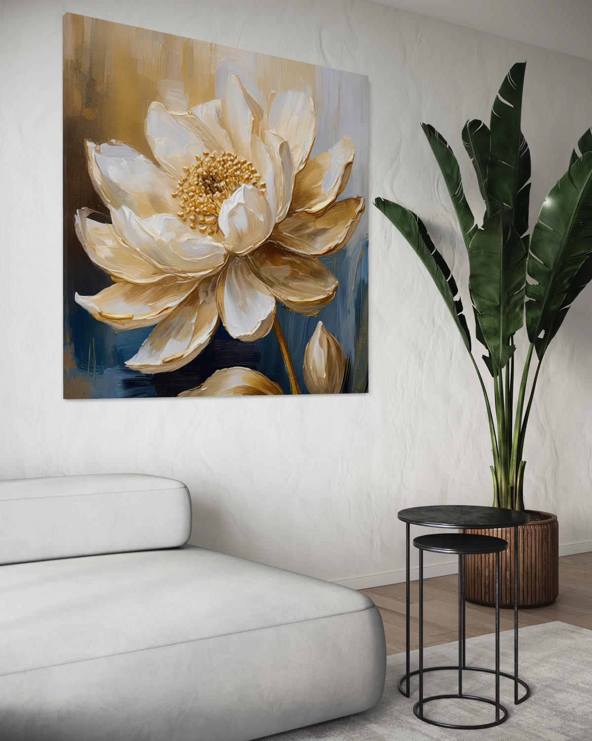 WANDBILD pfingstrose blumen gold - Beige, Textil (50/50cm) - Feeby