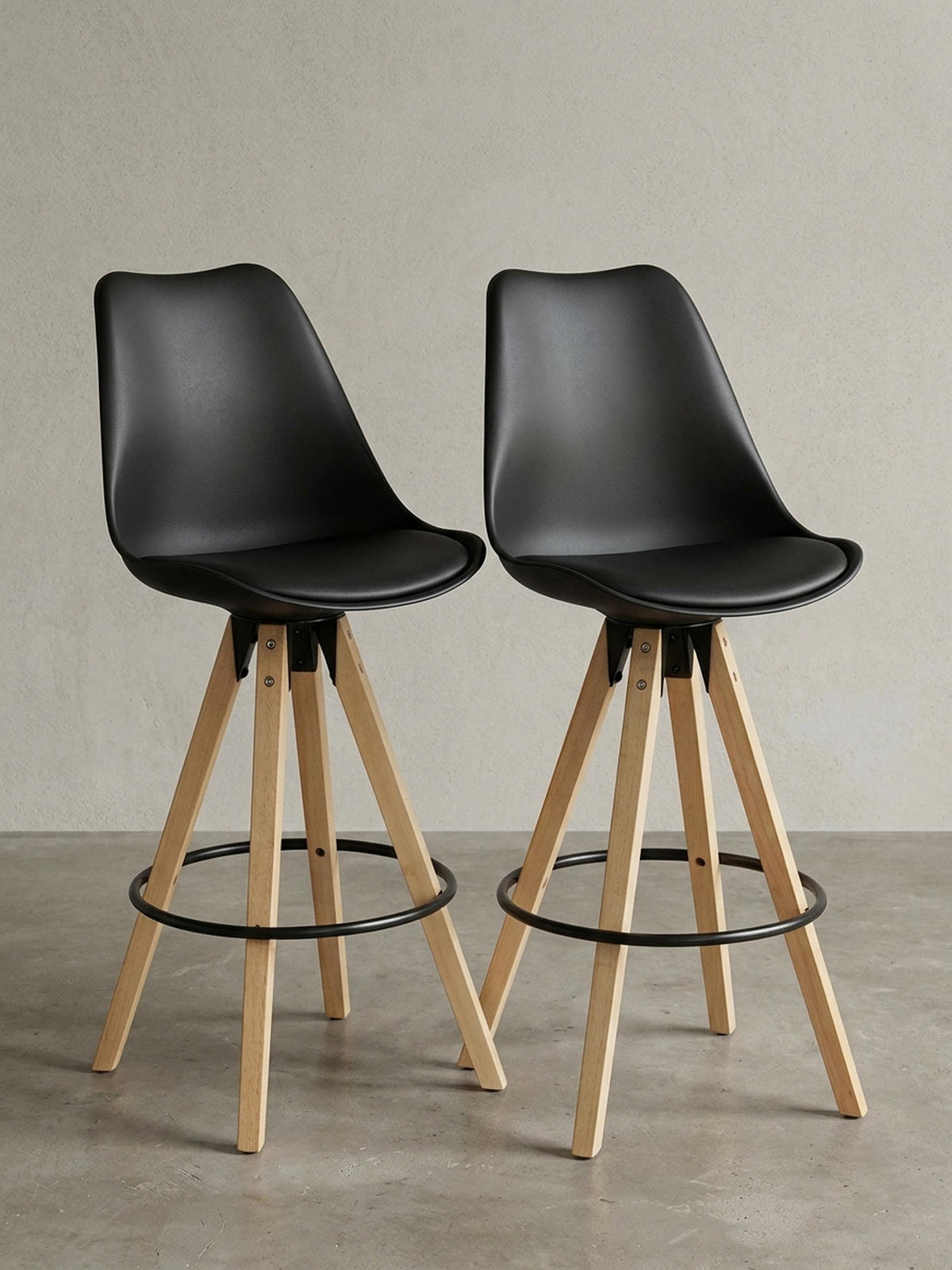 BARHOCKER Set - Ergonomisch Sitzschale, Holzbeine, Schwarz 45x45x113 cm - Beige/Schwarz, Holz/Kunststoff (45/113/45cm) - KADIMA DESIGN