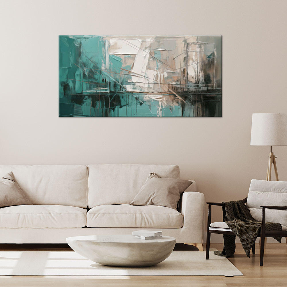 LEINWANDBILD Abstraktion Türkis Minimalistisch 100x50cm - Türkis, Textil (100/50cm) - Feeby