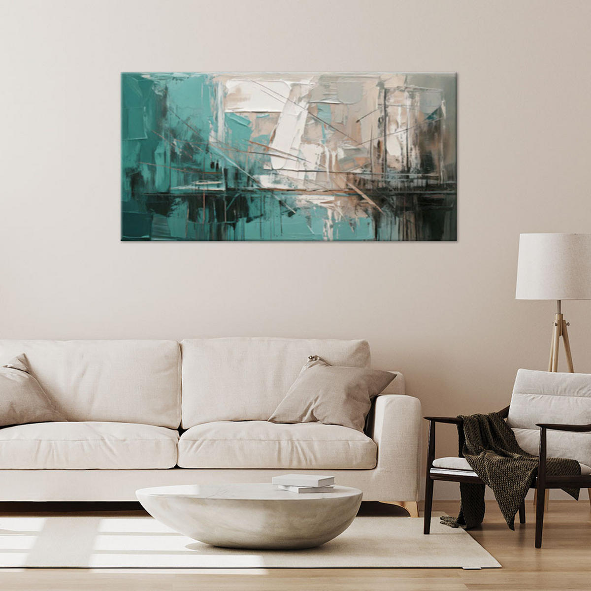 LEINWANDBILD Abstraktion Türkis Minimalistisch 100x50cm - Türkis, Textil (100/50cm) - Feeby