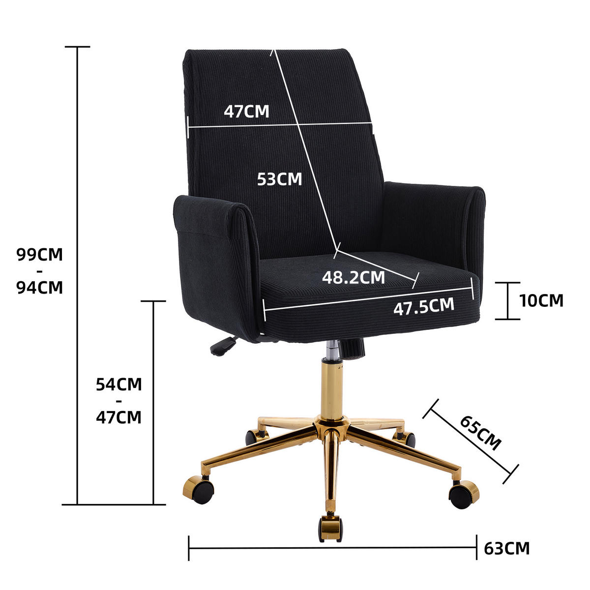 BÜRODREHSTUHL Schwarz 64/61/107 cm - Schwarz, Metall (64/107/61cm) - PANGIVO