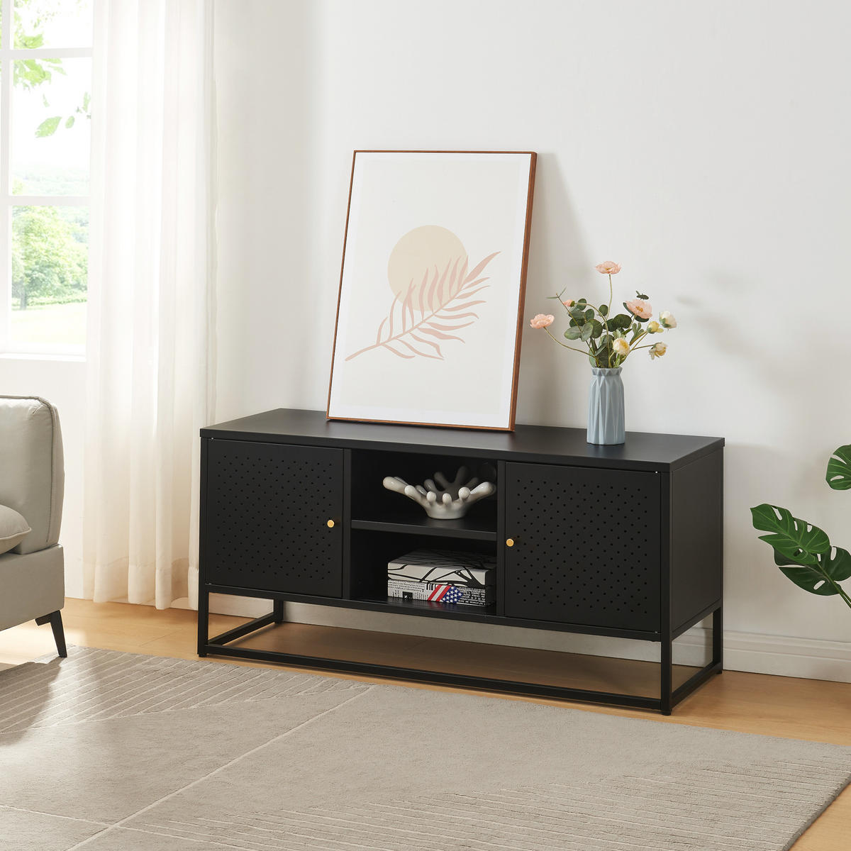 TV-ELEMENT Janakkala - Schwarz, Metall (120/55/40cm) - [en.casa]