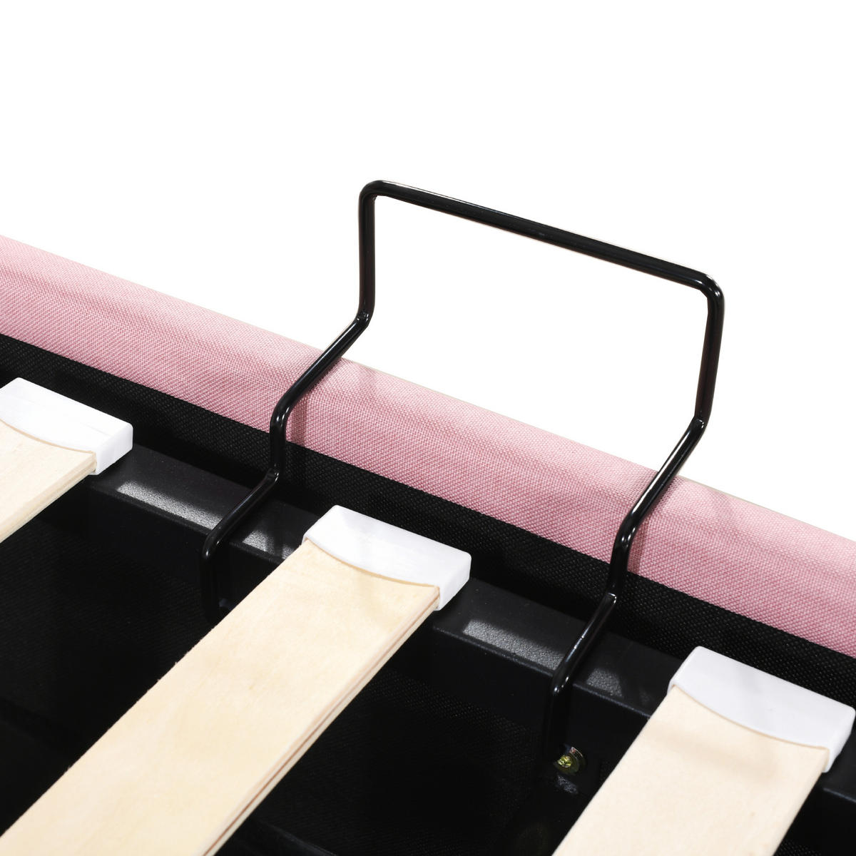 KINDEREINZELBETTEN aus Leinenstoff 90x200 cm in Rosa mit hydraulischem Stauraum - Rosa, Textil (90/200cm) - Modfu