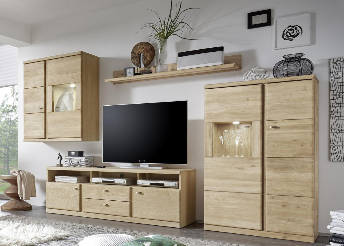 WOHNZIMMERSCHRANK Teilmassiv Ianisha 305x210x46 Wohnwand Wildeiche Bianco geölt - Naturfarben, Holz (305/210/46cm) - 58aufmkessel