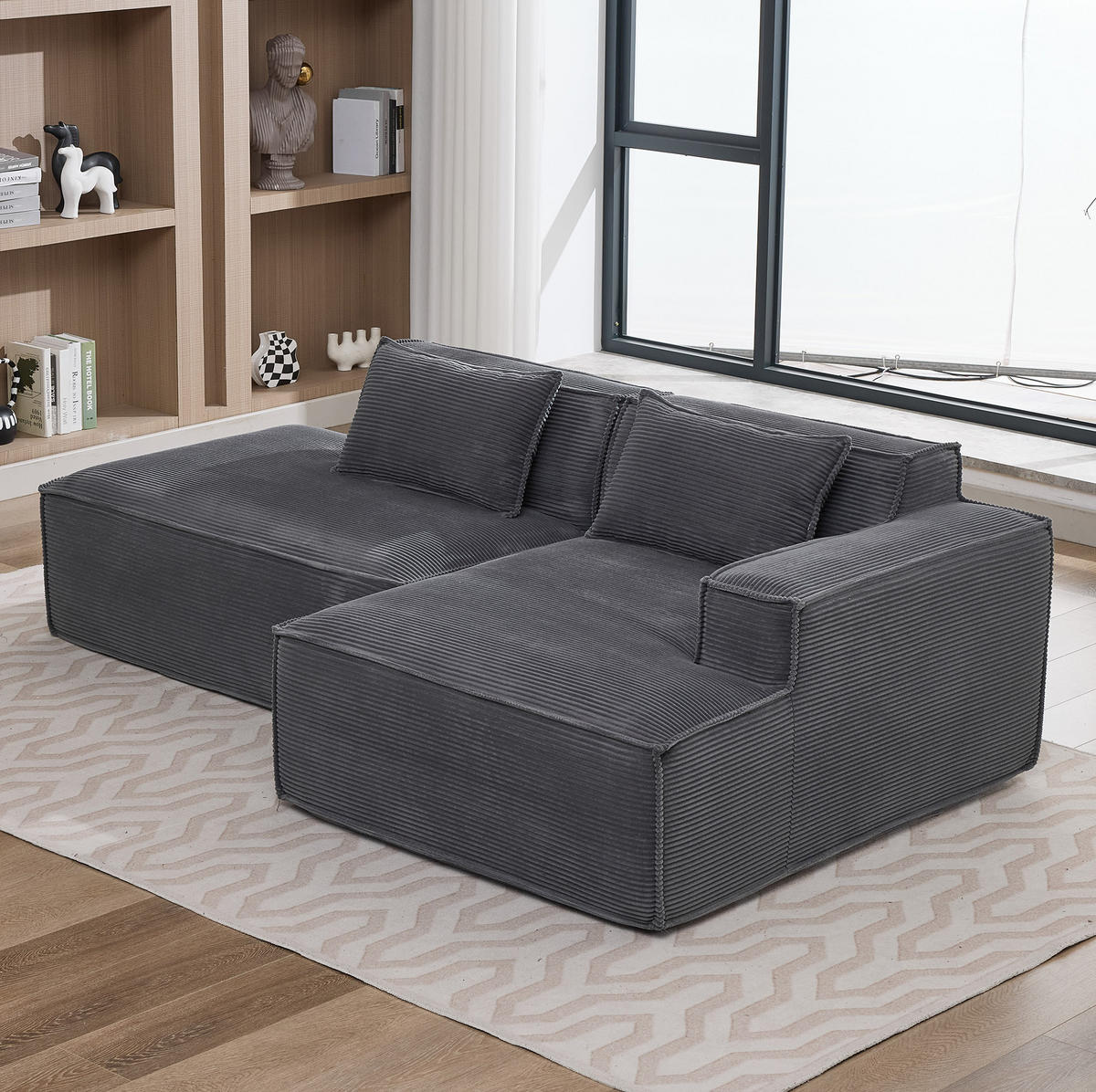 ECKSOFA aus Polyester 235 cm Grau mit Federkern und hochdichter Polsterung, kompakt und pflegeleicht - Grau, Textil (235/129cm) - Modfu