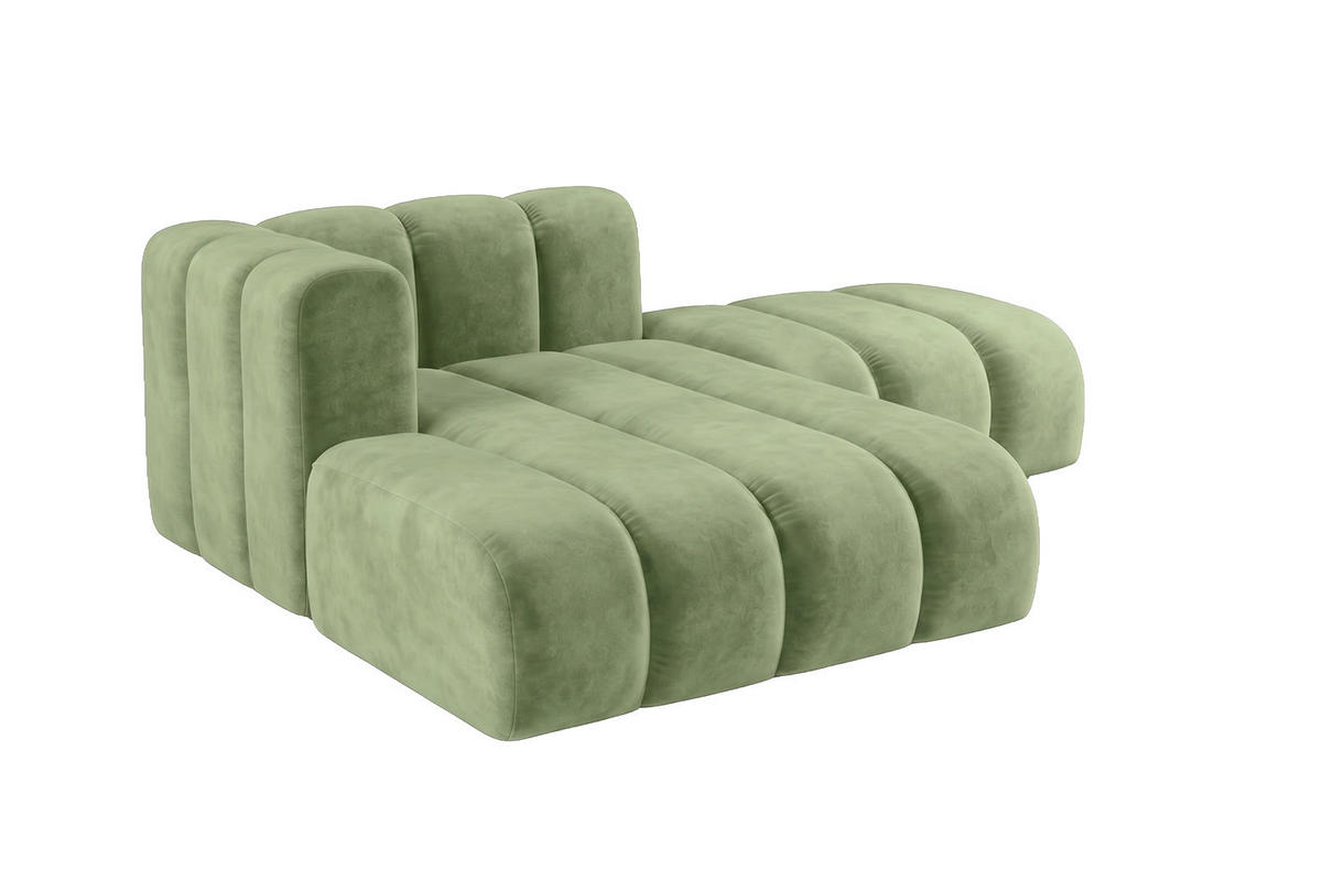 CHAISELONGUE Modulare Mit Hocker, Velvet-Stoff Riviera, Olive, Links, GRAND - Olivgrün, Holz (204/179cm) - Kaiser Möbel