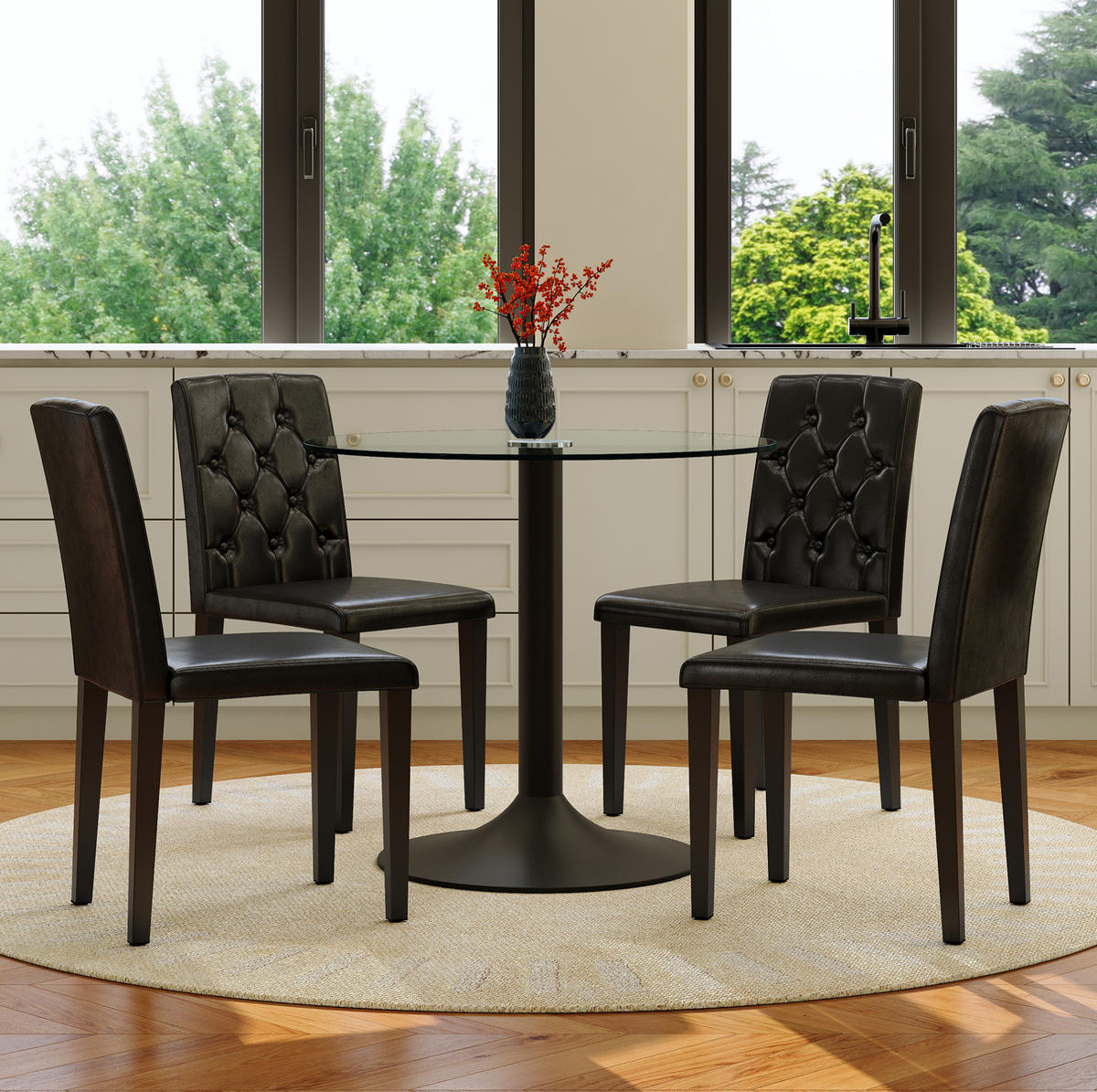 TISCH- UND STUHLSET mit Glastisch 85 cm Schwarz/Transparent 5-tlg. - Schwarz, Metall (85/76/85cm) - Meubliv