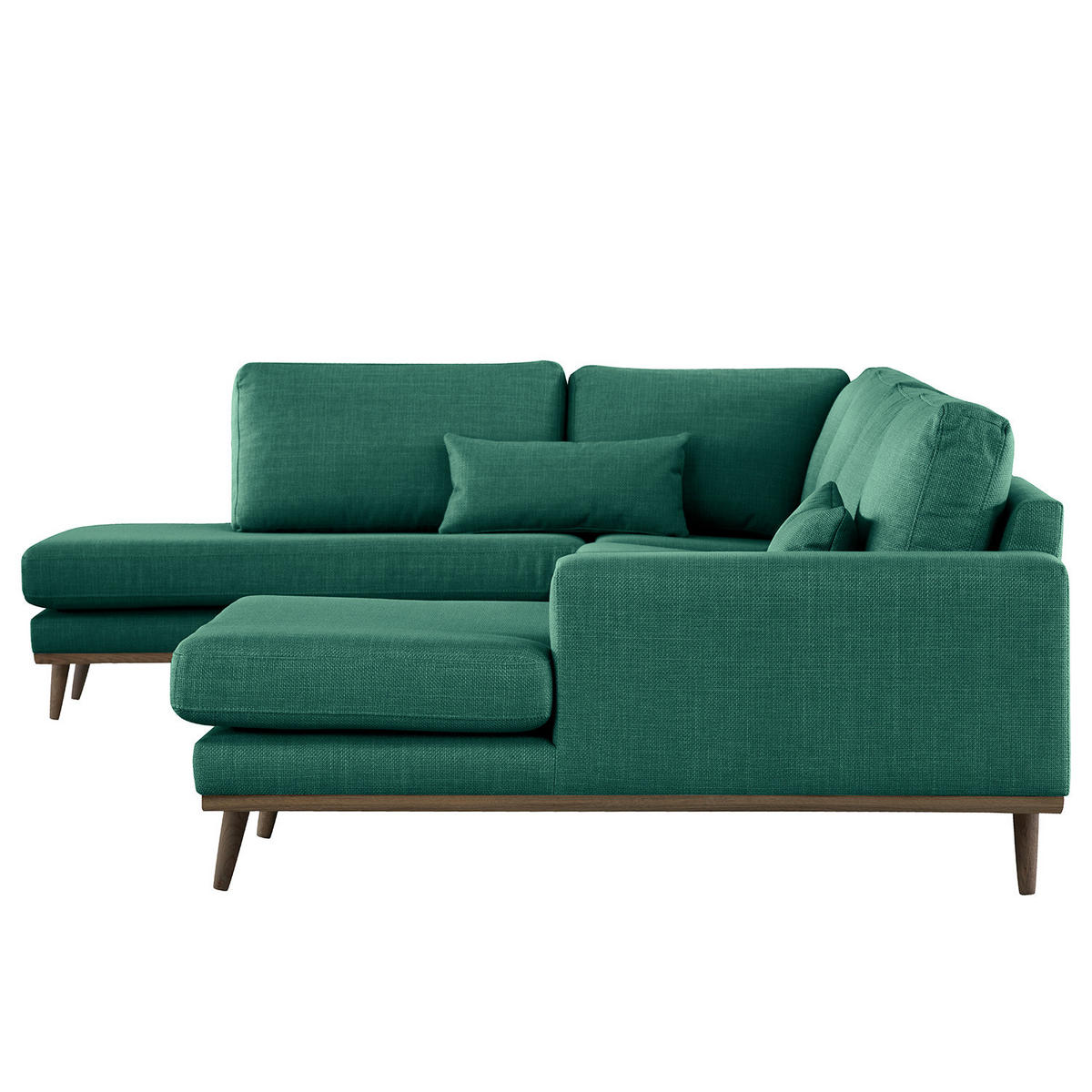 WOHNLANDSCHAFT mit Longchair - Dunkelgrün/Eichefarben, Eichenholz/Textil (371/81/219cm) - home24