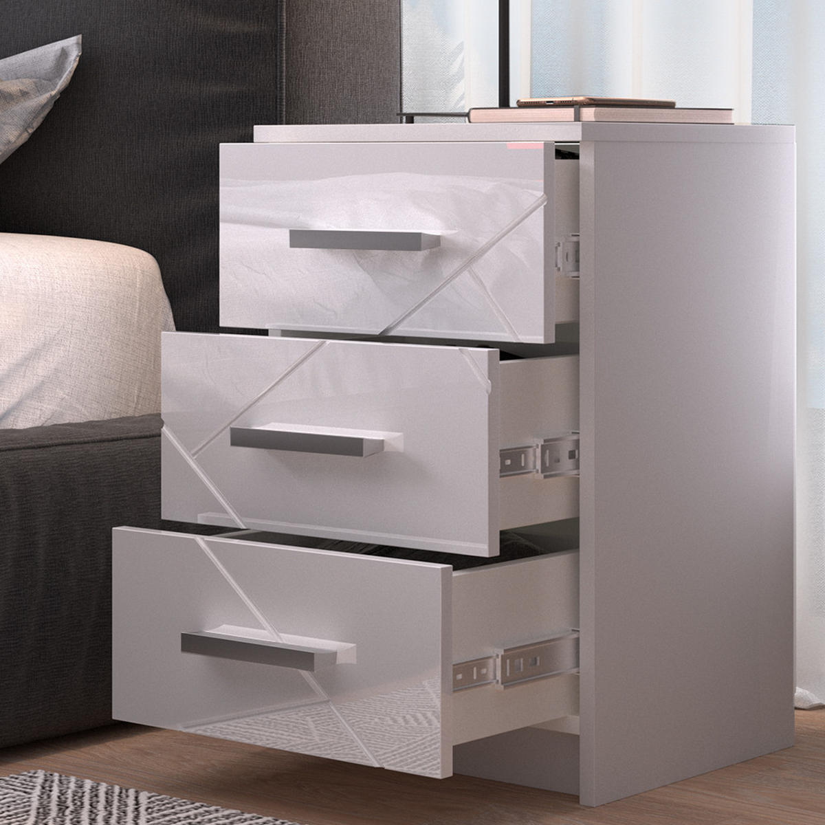 NACHTTISCH Irma Weiß 37.6 x 66 cm - Weiß, Holzwerkstoff (35.5/66/37.6cm) - Vicco