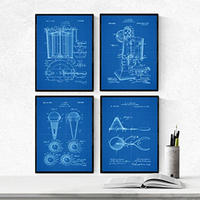 POSTER Set mit 4 Blau Eismaschine Patent A4 Schwarzer Rahmen - Schwarz, Papier (29.7/3cm) - Nacnic