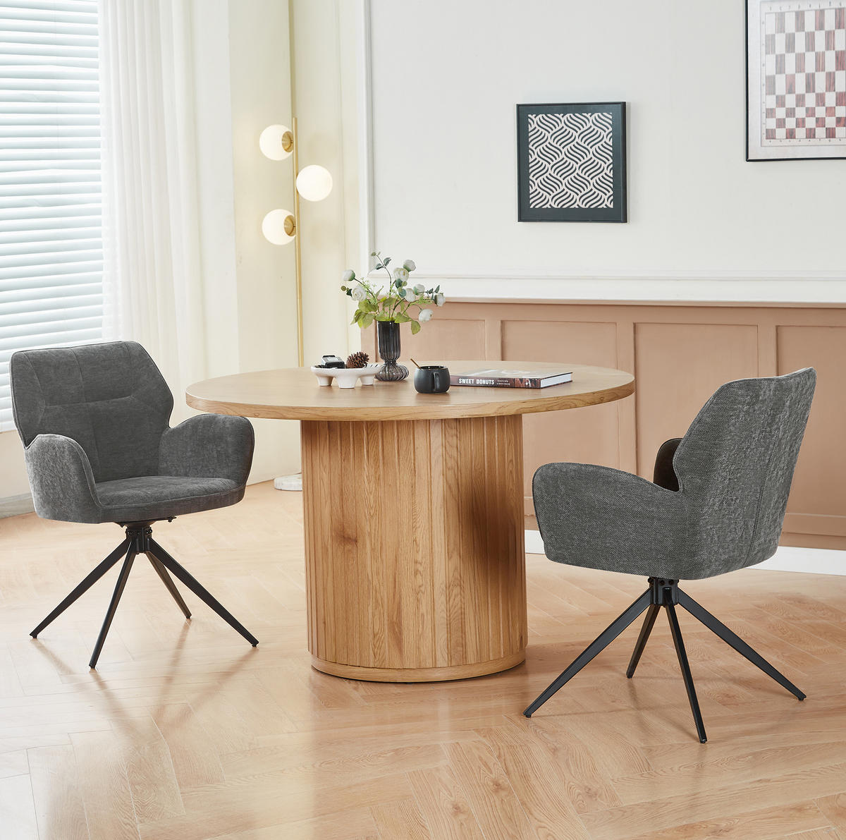 STUHL drehbar 2er-Set Dunkelgrau mit Metallbeinen - Dunkelgrau, Metall (45/84/53.5cm) - Meubliv