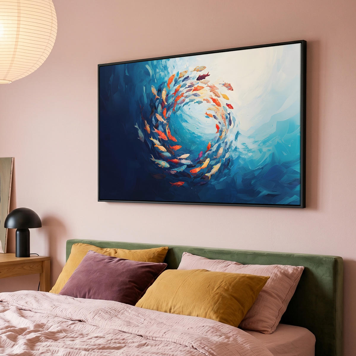 LEINWAND Bilder mit Rahmen - Meer - Fische - Bunt - Dynamisch - 150x100 - Hellblau, Textil (150/100cm) - MuchoWow