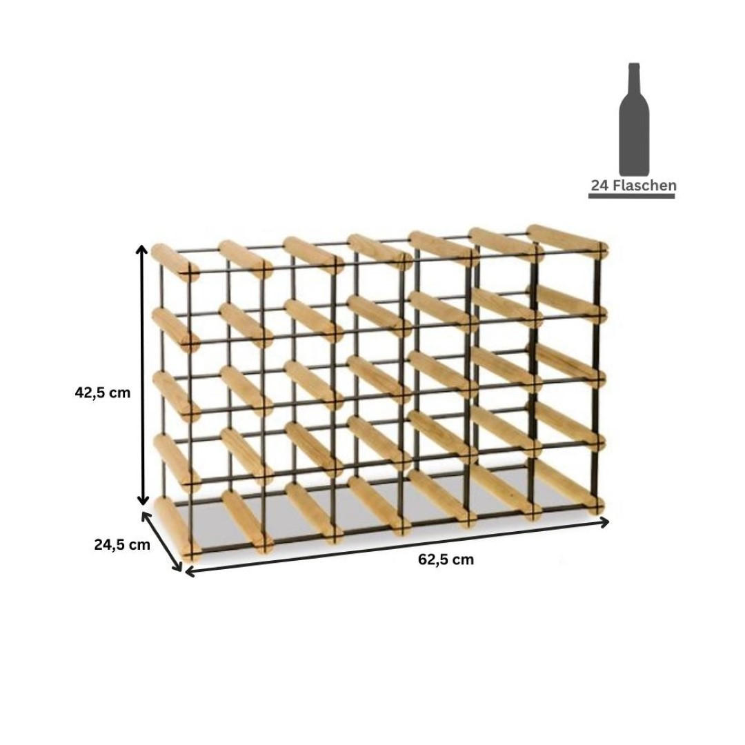 WEINREGAL Vinotega Mod Metal 42,5x62,5x24,5 cm 6x4 Flaschen Massives Kiefernholz Braun Geölt - Braun, Holz (62.5/42.5/24.5cm) - PROREGAL