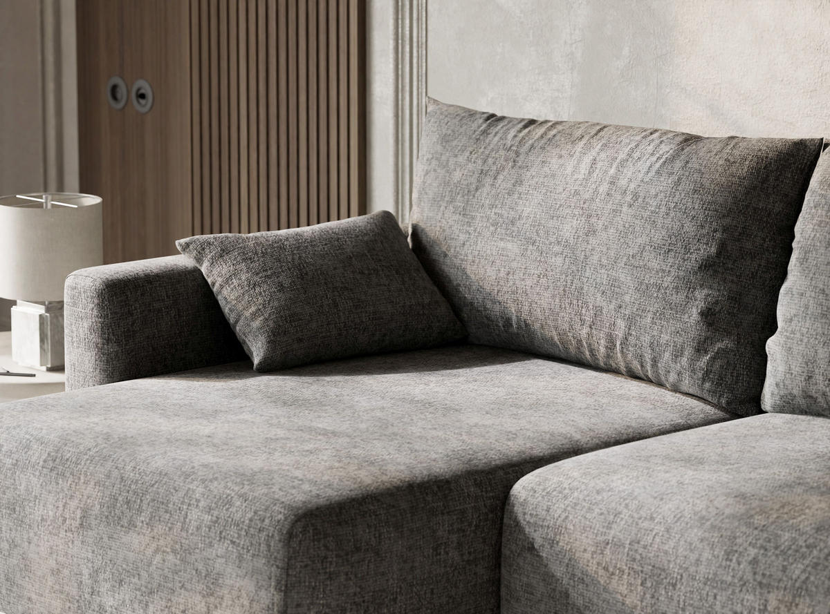 ECKSOFA MIT SCHLAFFUNKTION Leon Grau Chenille-Stoff - Schwarz/Grau, Holz/Holzwerkstoff (148/239cm) - Maison de Reve