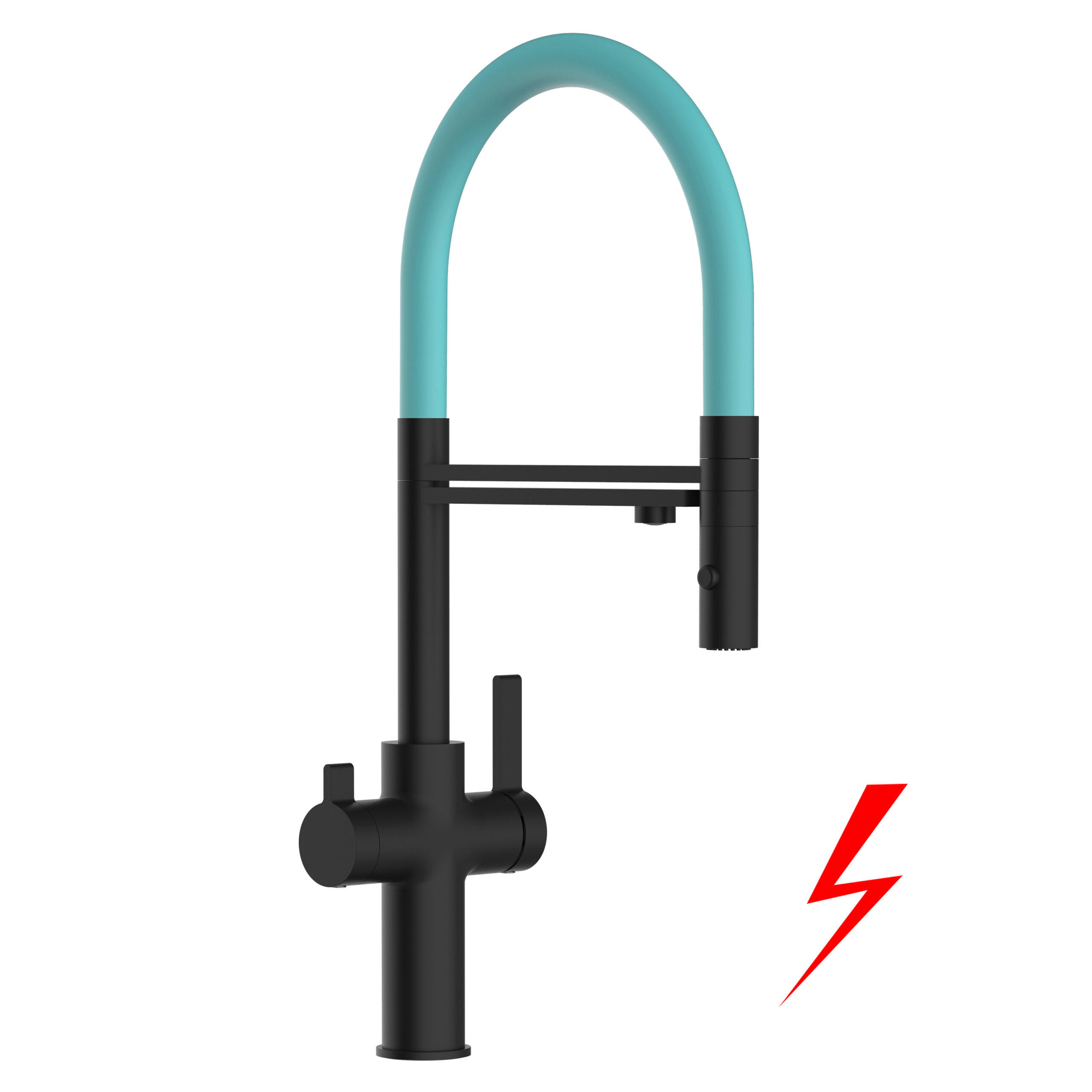 NIEDERDRUCK-3-WEGE-KÜCHENARMATUR, Schwarz Matt und Türkis, 2-Strahl-Brause - Türkis, Metall (20.61/48/20.61cm) - VIZIO