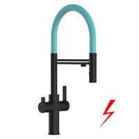 NIEDERDRUCK-3-WEGE-KÜCHENARMATUR, Schwarz Matt und Türkis, 2-Strahl-Brause - Türkis, Metall (20.61/48/20.61cm) - VIZIO