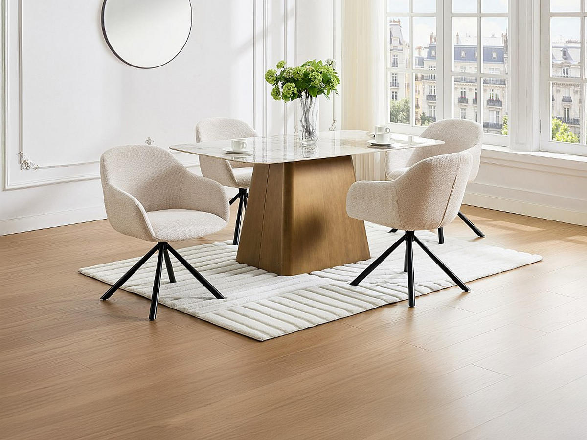 2‑ER Set Stühle mit Armlehnen - Textilstoff & Metall - Creme - CILIENO - Creme, Textil (60/80/57cm) - Vente-Unique