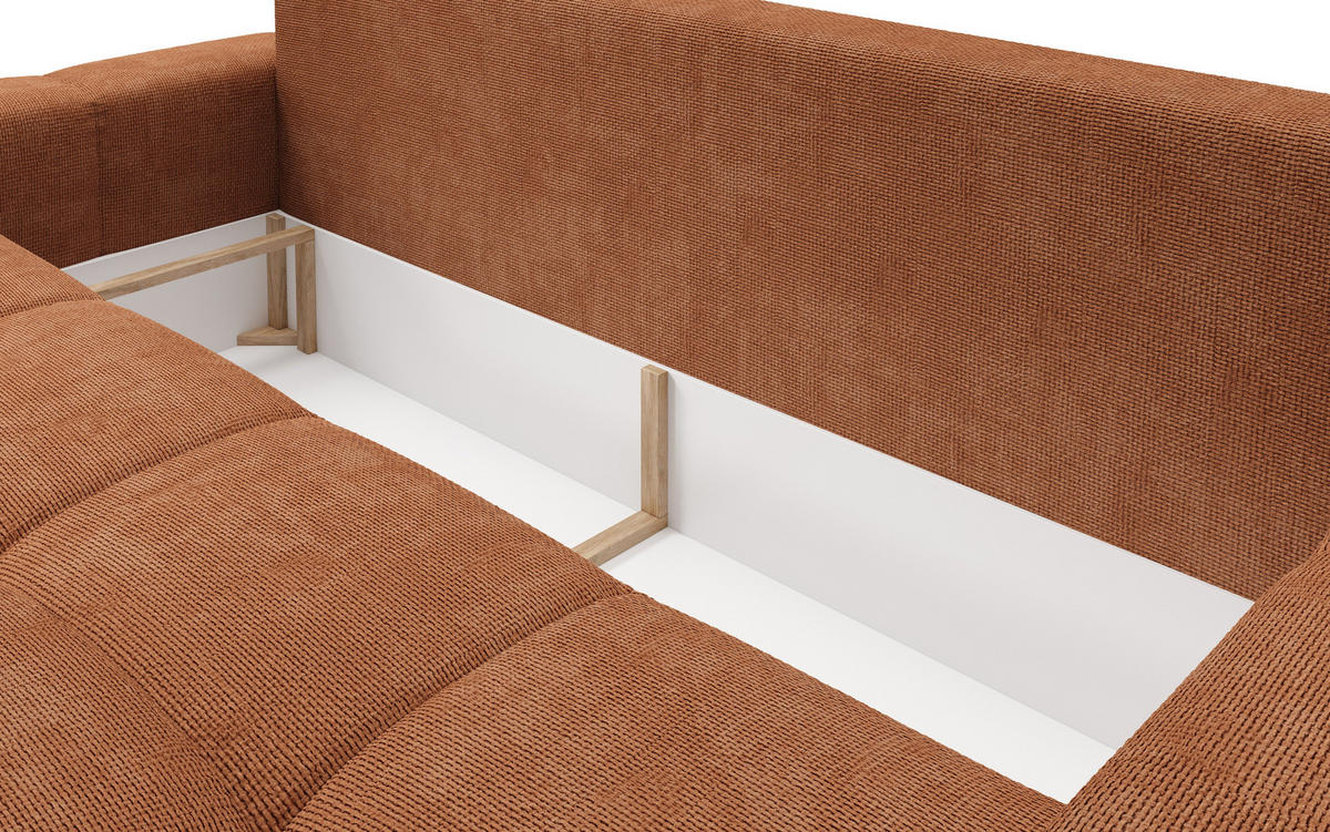 BETTSOFA DUCA Orange Jersey- Stoff mit Schlaffunktion - Orange, Holz (259/90/99cm) - MASSENO