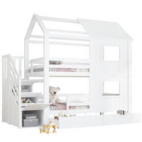 DOMČEKOVÁ posteľ, 90/200 cm, masívne drevo a MDF biela, so schodiskovou skrinkou a zásuvkou - biela, drevo (90/200cm) - BEAOK