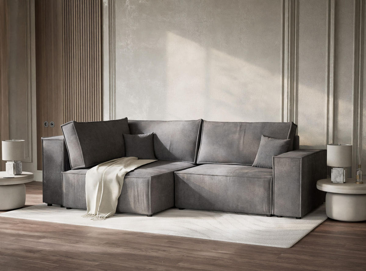 ECKSOFA MIT SCHLAFFUNKTION Tonga Grau Webstoff - Schwarz/Grau, Holz/Holzwerkstoff (105/253cm) - Maison de Reve