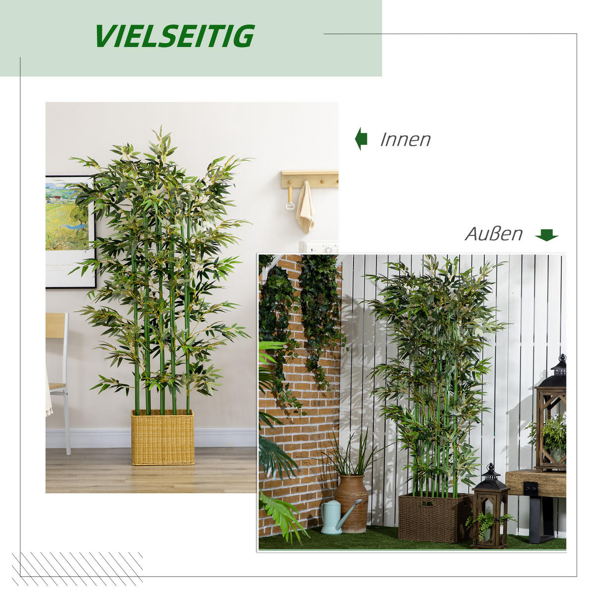 KÜNSTLICHER BAMBUS 180 cm, Grün - Grün, Kunststoff (180cm) - HOMCOM