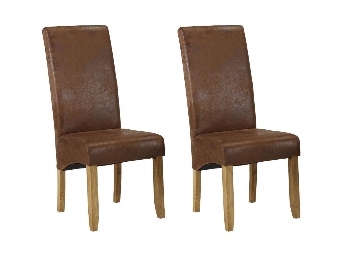 STUHL 2er-Set - Microfaser - Helles Holz - SANTOS - Braun, Textil (63/107/47cm) - Vente-Unique