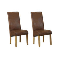 STUHL 2er-Set - Microfaser - Helles Holz - SANTOS - Braun, Textil (63/107/47cm) - Vente-Unique