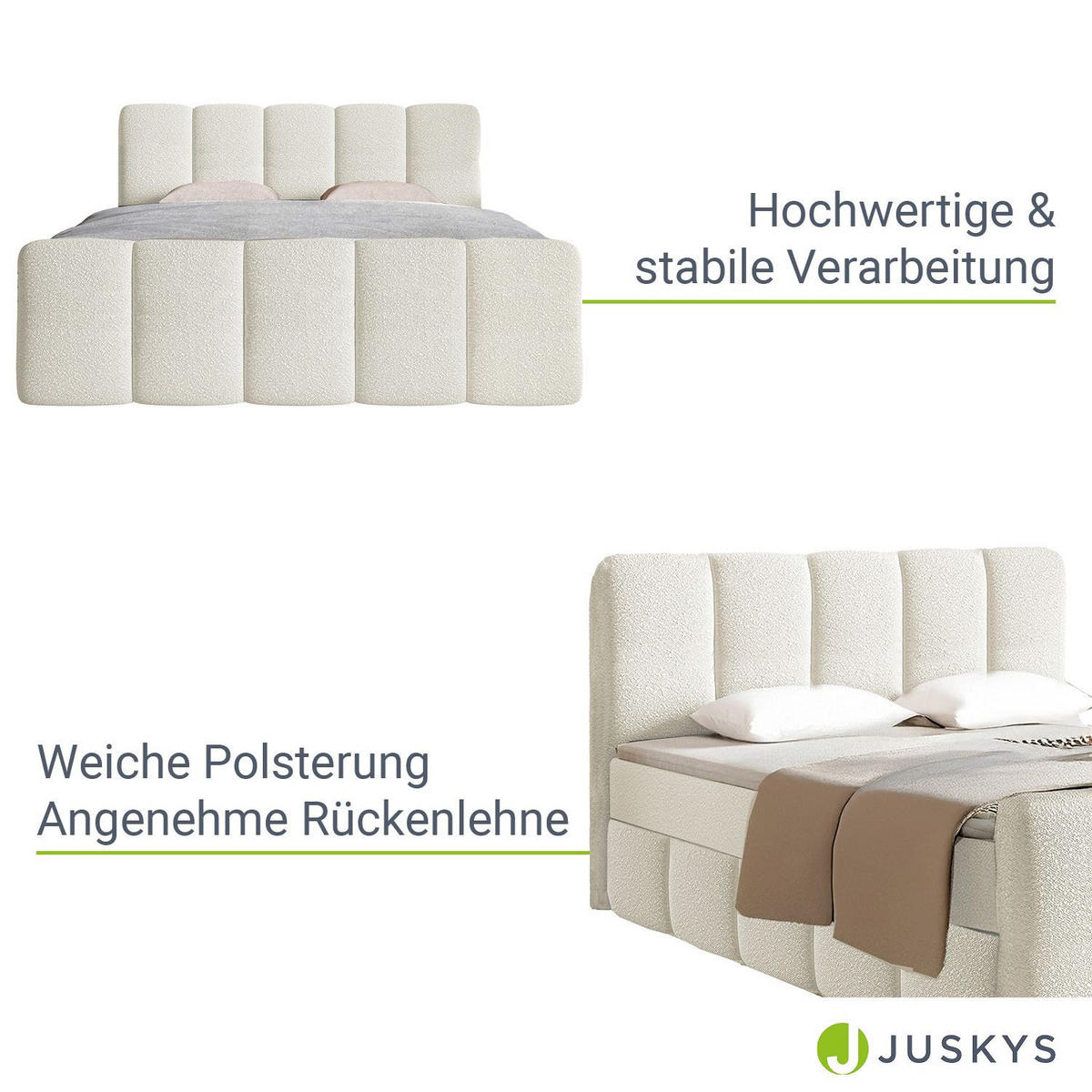 BOXBETT Manitoba 180/200 cm Bouclé Creme - Creme, Textil (180/200cm) - Juskys