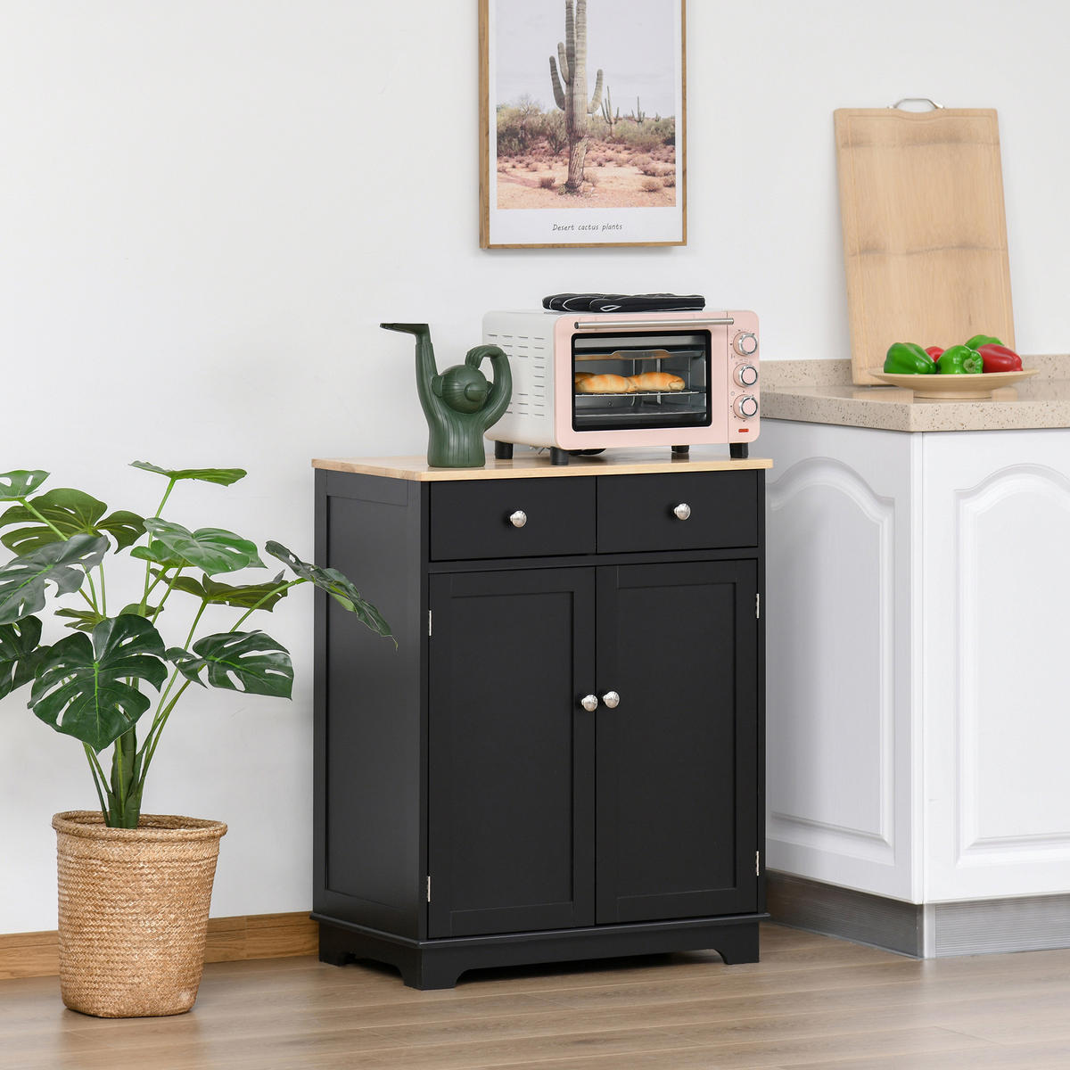 SIDEBOARD Schwarz und Naturholz, 2 Türen, 2 Schubladen, 68/40,3/85 cm - Schwarz, Holz (68/85/40.3cm) - PANGIVO