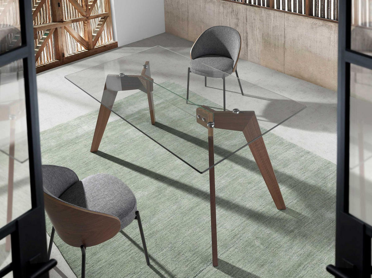 ESSTISCH Esstisch Rechteckig gehärtetes Glas aus Walnuss 160/95/76 cm - Transparent/Walnussfarben, Glas/Holz (95/160/76cm) - ANGEL CERDA