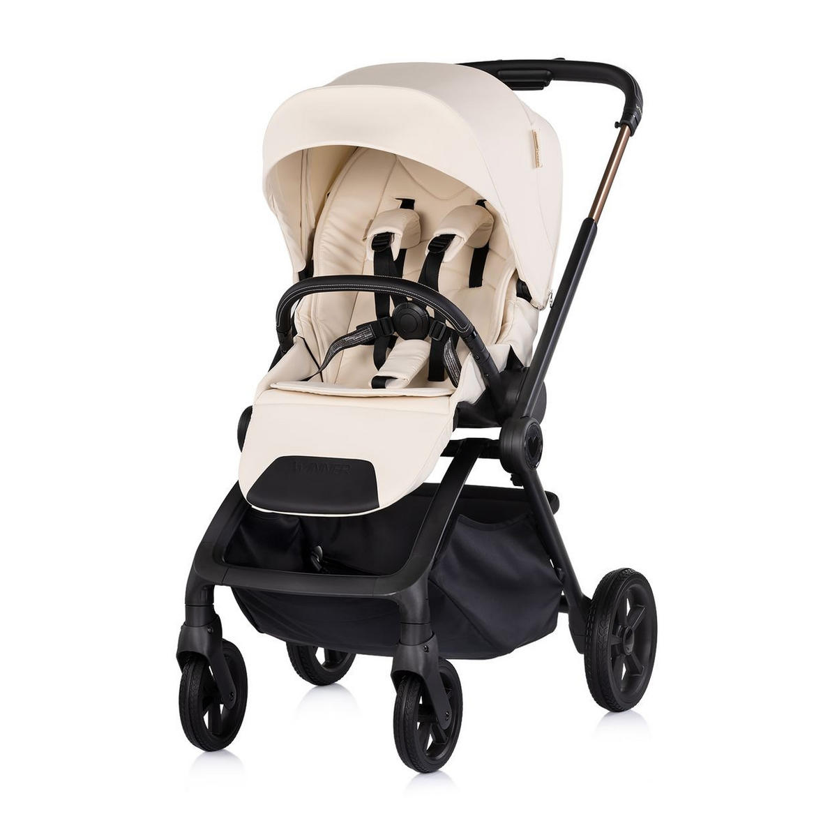 KOMBIKINDERWAGEN Winner 2 in 1 creme Babywanne klappbar Fußabdeckung Korb - Beige, Metall (85/61/95cm) - Chipolino