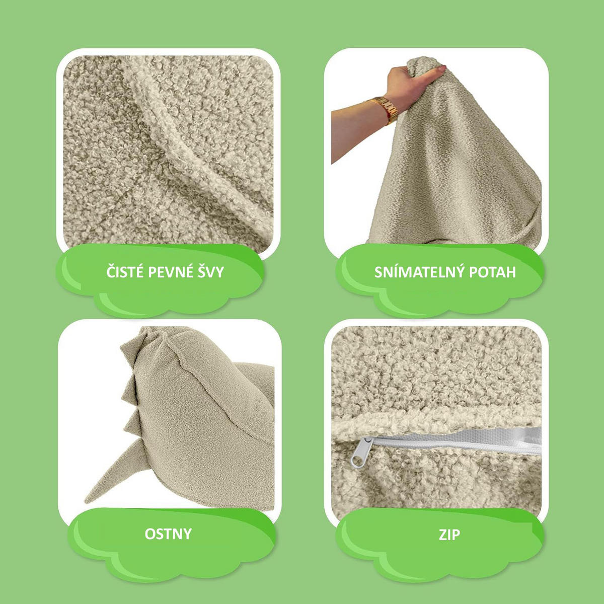SITZSACK FÜR KINDER Dino 75/75/55 cm, weicher Bouclé 315 g/m², abnehmbarer Bezug, Toasted Almond - Beige, Textil (75/55/75cm) - Dreamroots