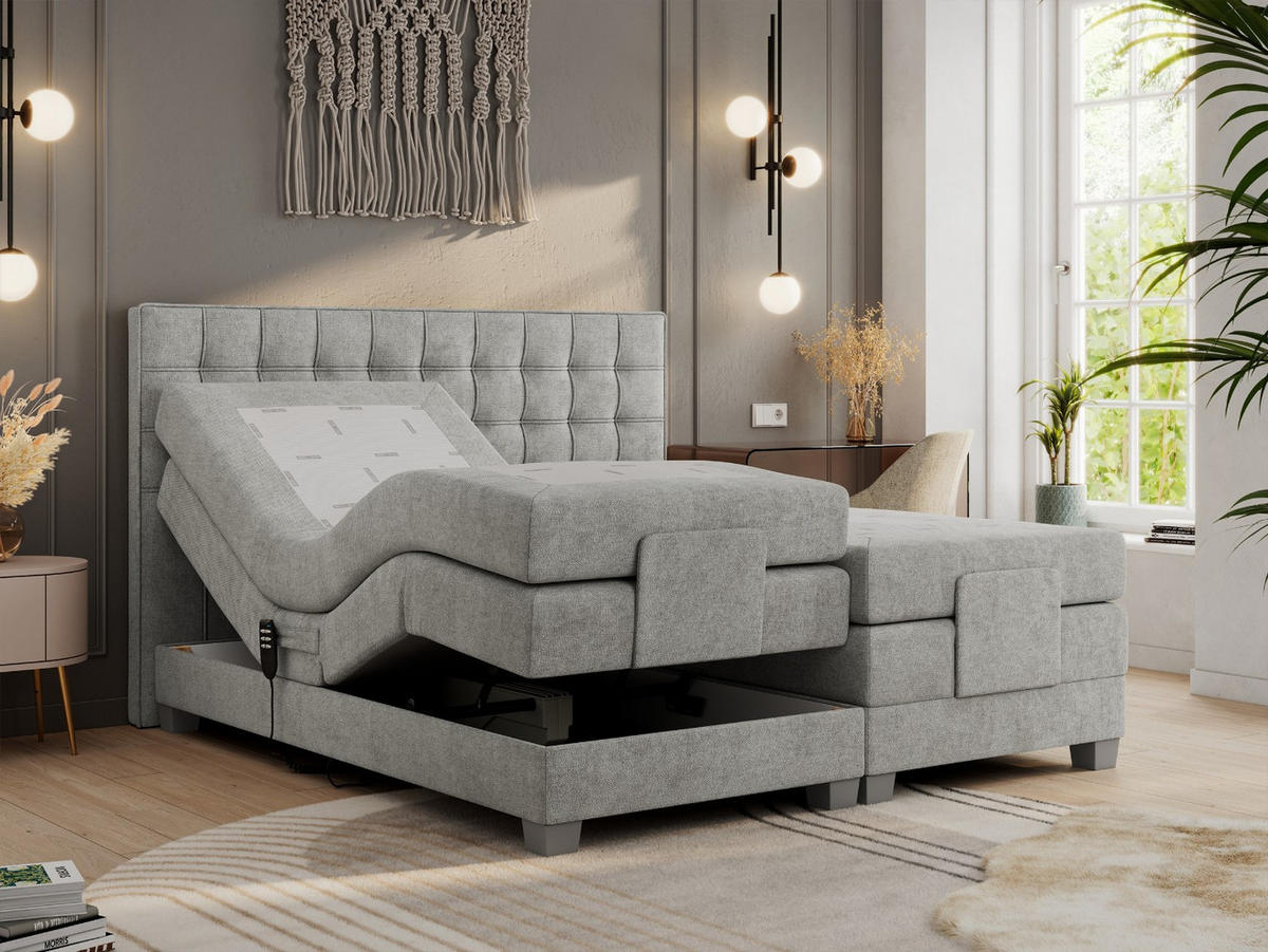 BOXBETT ELEKTRO 160/200 Hellgrau Struktur - H3 - Hellgrau, Holz/Textil (160/200cm) - MKS
