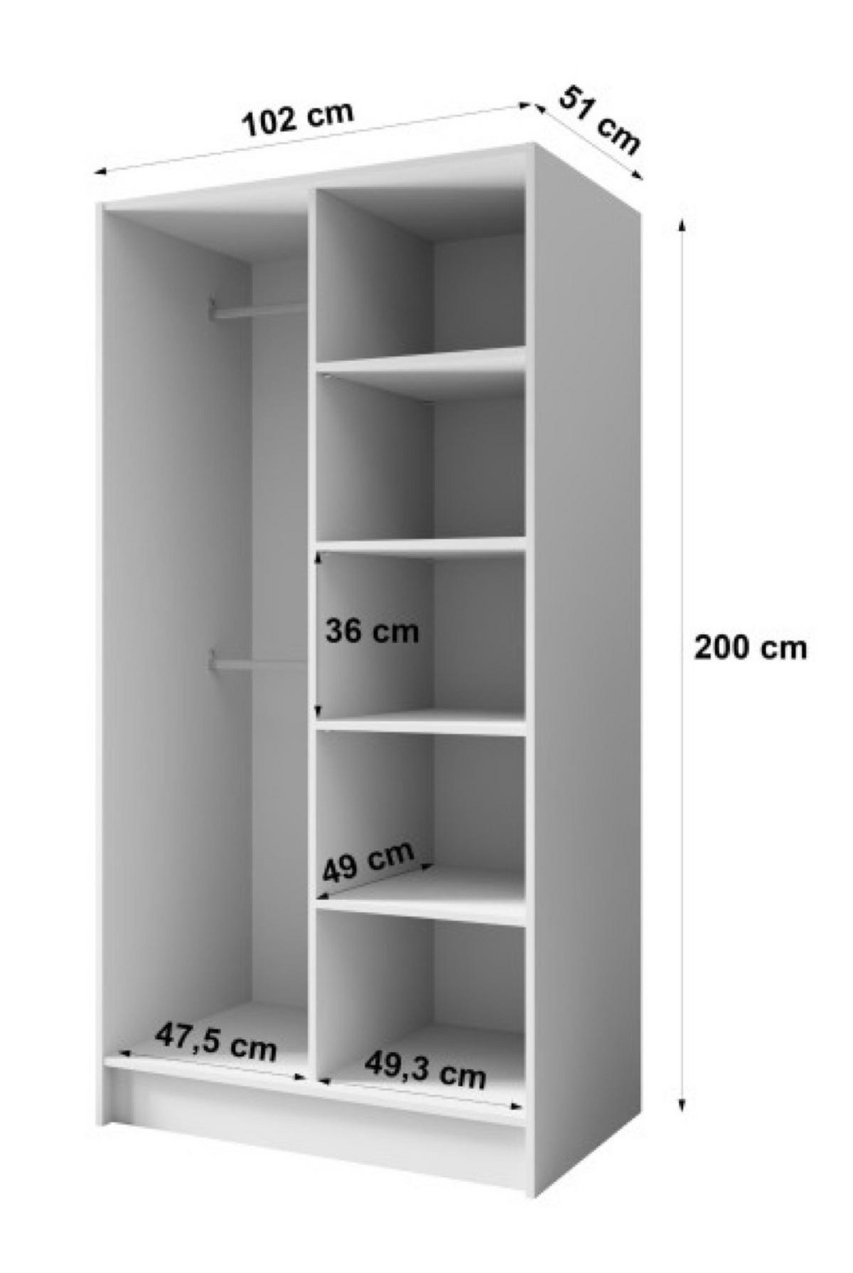 SCHRANK Weiß 100 ALA Ohne Spiegel Ohne Griffe Mit Spiegel - Weiß, Holzwerkstoff (102/200/51cm) - Sepro Meble