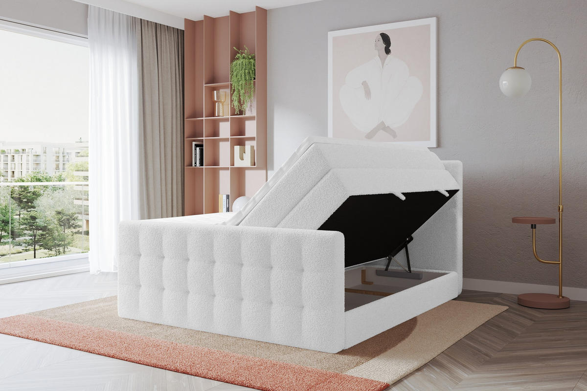 BOXSPRINGOVÁ POSTEL s matrací H3/H4 - IGAN-Z KING - 120x200 cm Bílá - bílá, kompozitní dřevo (123/200cm) - ALTDECOR