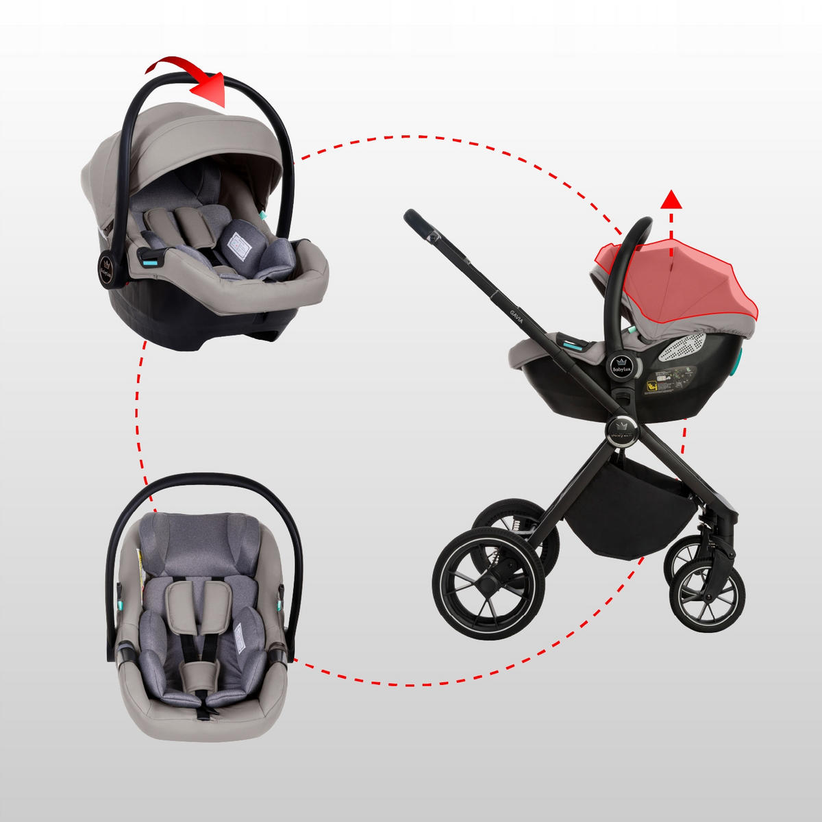 KINDERWAGEN Gavia 3in1 Grau Babywanne, Buggy Sportsitz, Babyschale I-Size - Schwarz/Grau, Textil/Metall (58/99cm) - BabyLux
