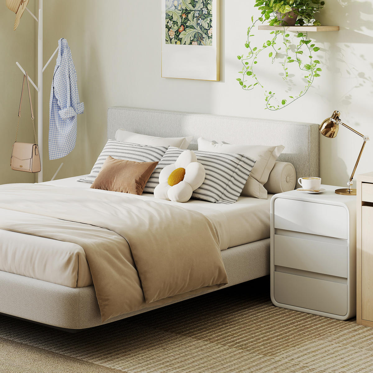 WANDMONTIERTES KOPFTEIL DE-10839 gepolstert 160 cm Cremeweiß - Creme, Textil (10/60/160cm) - ComfortXL