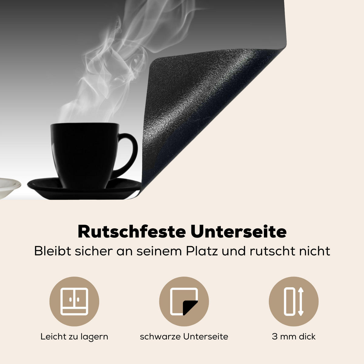 HERDABDECKPLATTE Kaffee - Herz - Schwarz und weiß - Tassen 57x51 cm - Weiß, Kunststoff (57.6/0.2/51.6cm) - MuchoWow