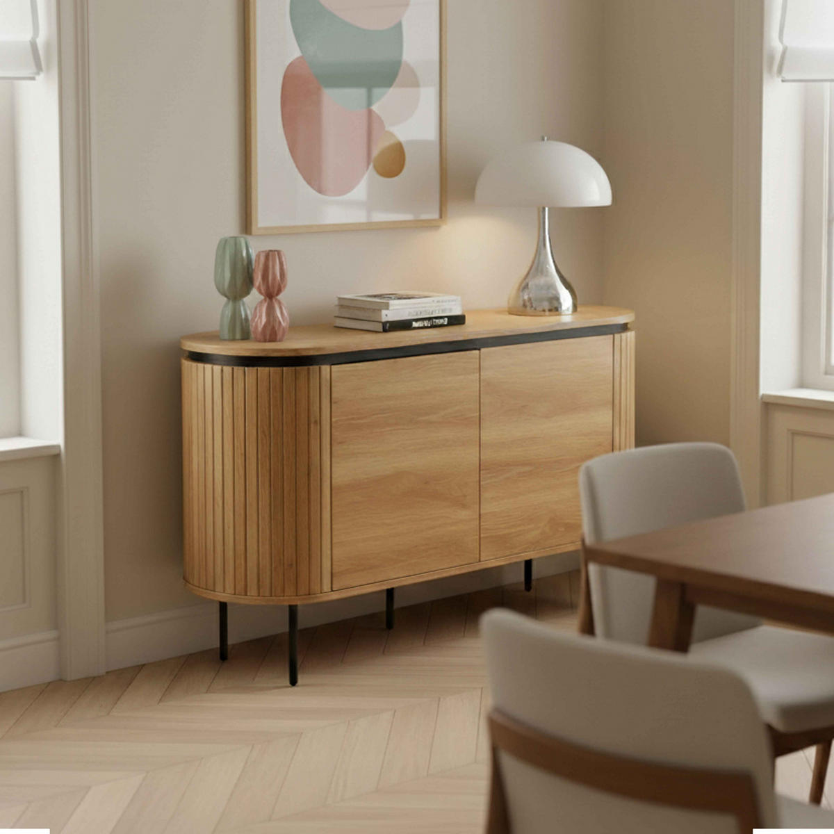 SIDEBOARD, helles Holzeffekt - Beige, Holz/Metall (120/76/40cm) - Oviala