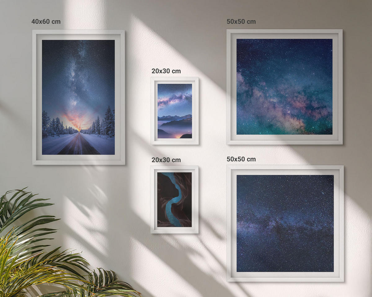 BILDER SET 5er Set - 50x50 cm & 20x30 cm & 40x60 cm Weißer Rahmen - Herbstliche Naturlandschaften - Weiß, Kunststoff (40/60cm) - TULUP