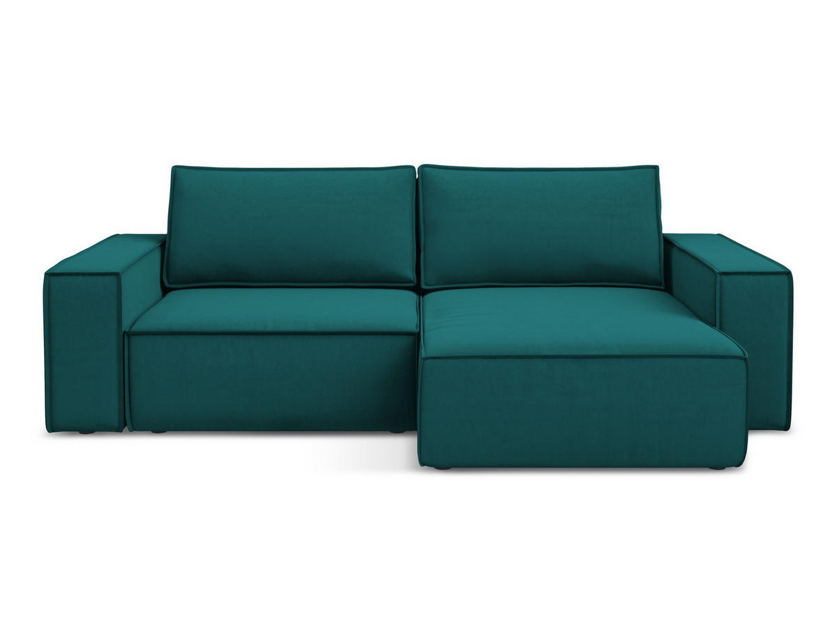 ECKSOFA mit Schlaffunktion Samt Stoff Blau - Blau/Petrol, Kunststoff/Textil (257/148cm) - Makamii