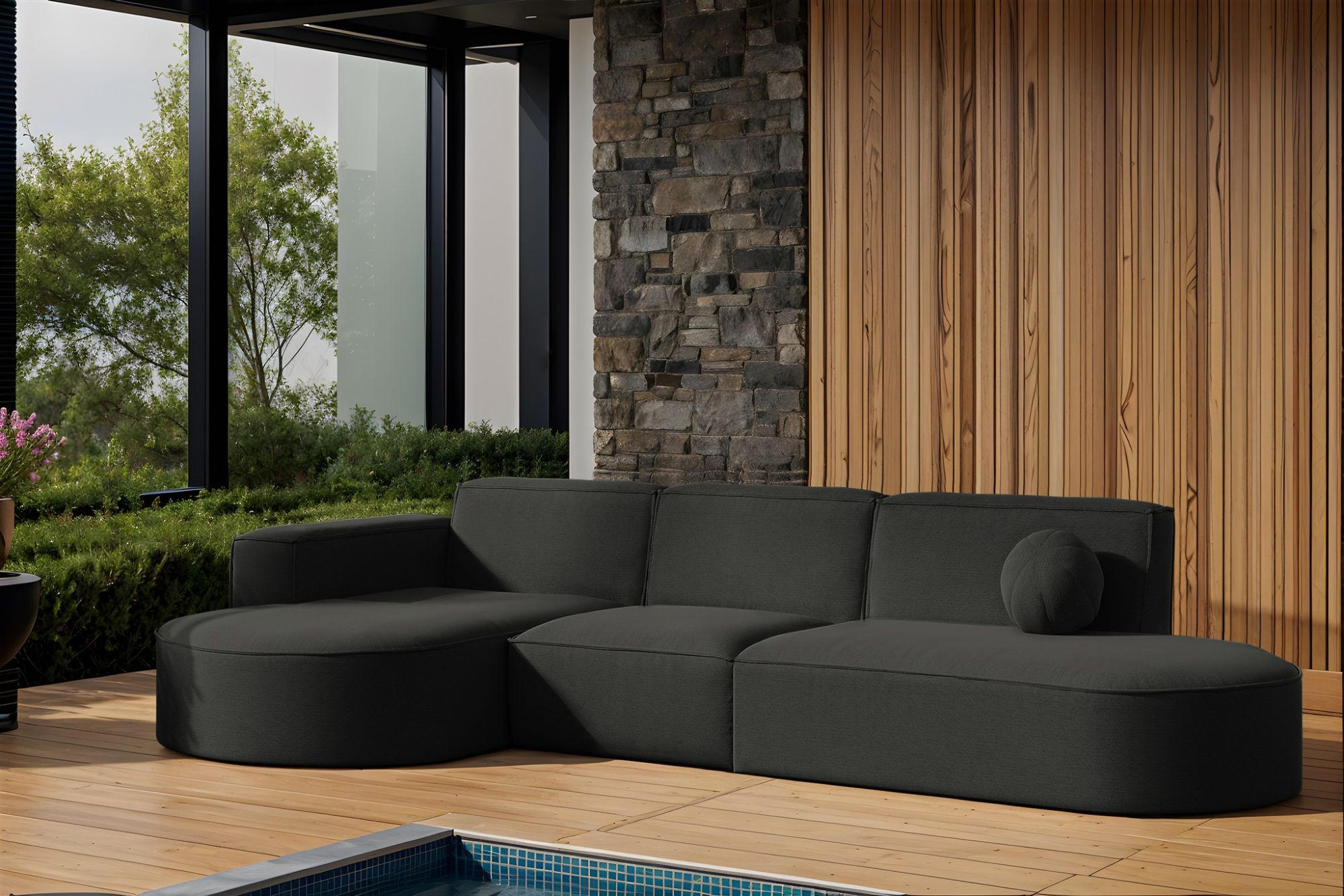 ECKSOFA Sunday - Anthrazit, Holzwerkstoff (296/78/165cm) - Fun Möbel