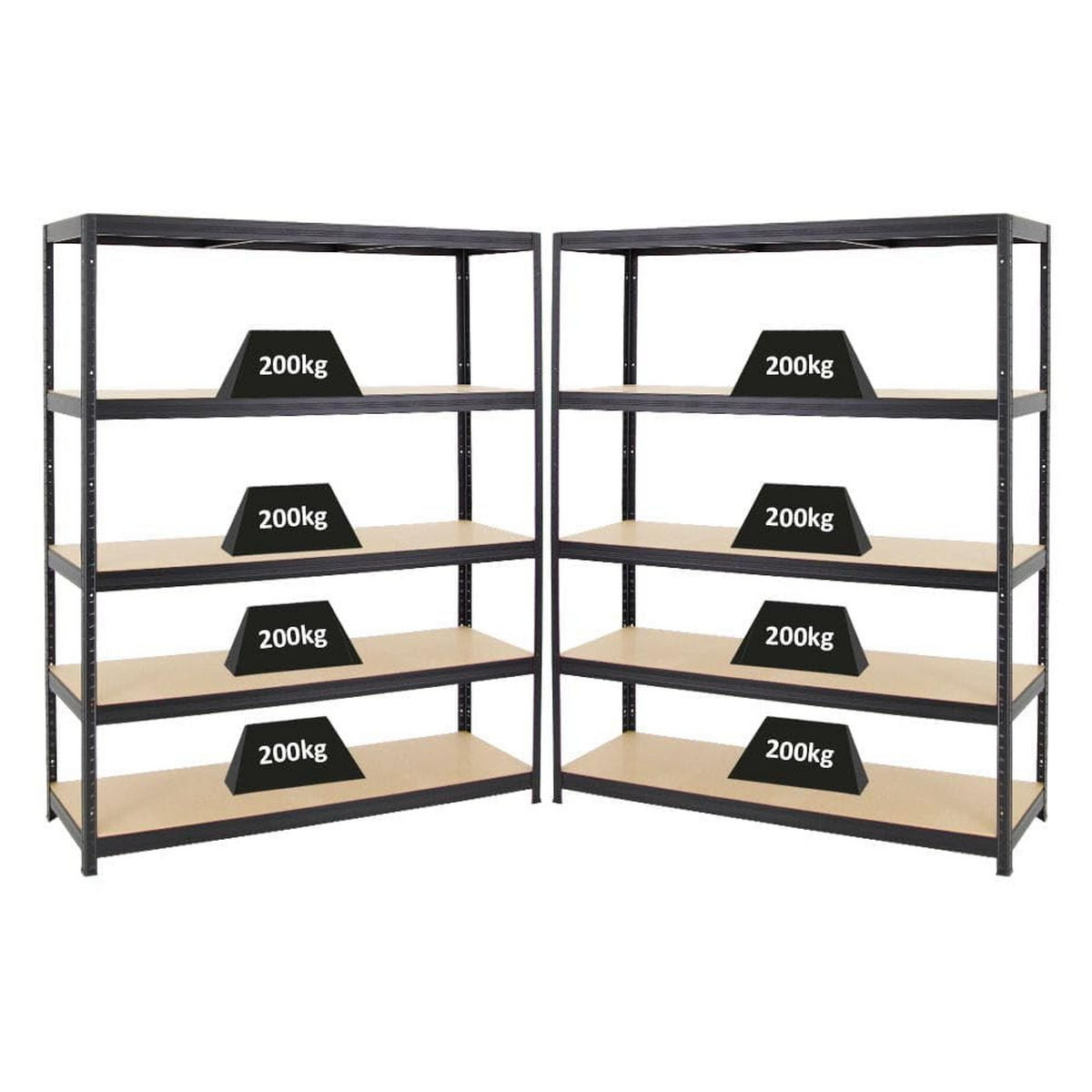 SCHWERLASTREGAL Giant Elephant 2er-Set mit 2x 180x150x45 cm Fachlast 200 kg Schwarz - Schwarz, Metall (300/180/45cm) - PROREGAL